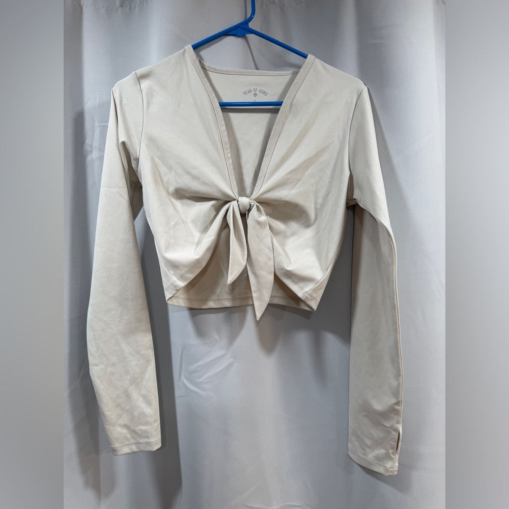 Year of Ours Long Sleeve Tie-Front Top  in off white size large